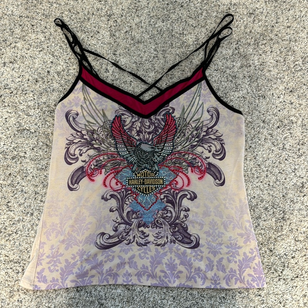 Purple/multi color Harley Davidson shirt with gems XL
